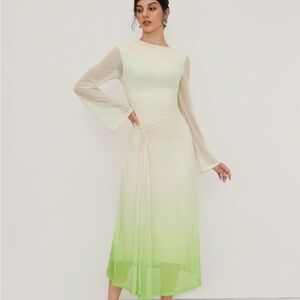 Cider Cream to Green Gradient Long Sleeve Dress